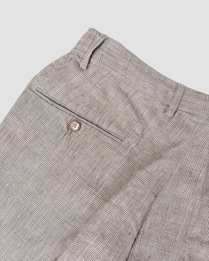 Bare Brown Relax Fit Linen Check Trouser with side Elastic - Brown
