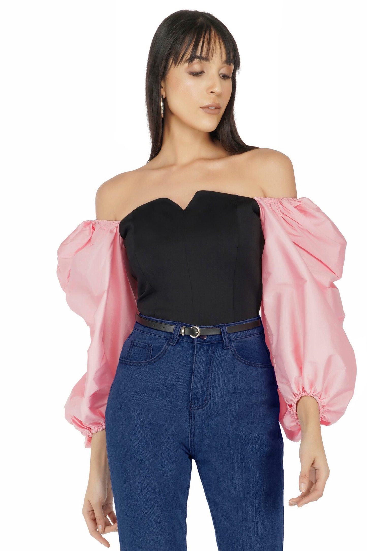 Balloon Sleeves Corset Top- Pink