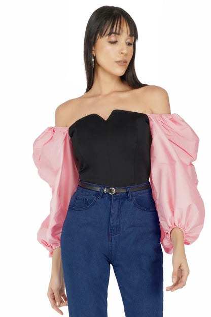 Balloon Sleeves Corset Top- Pink
