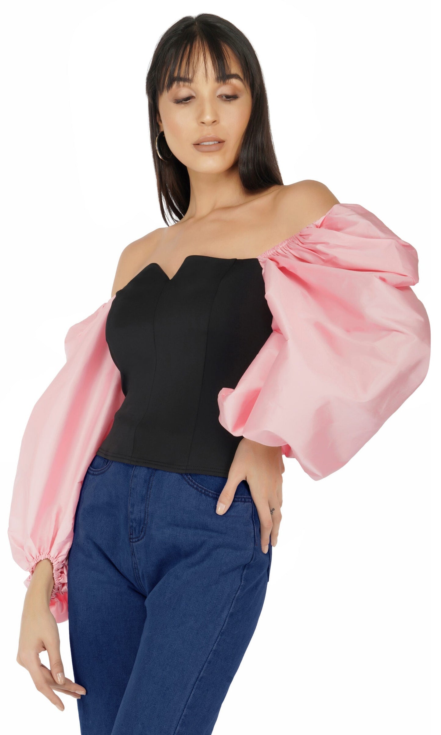 Balloon Sleeves Corset Top- Pink