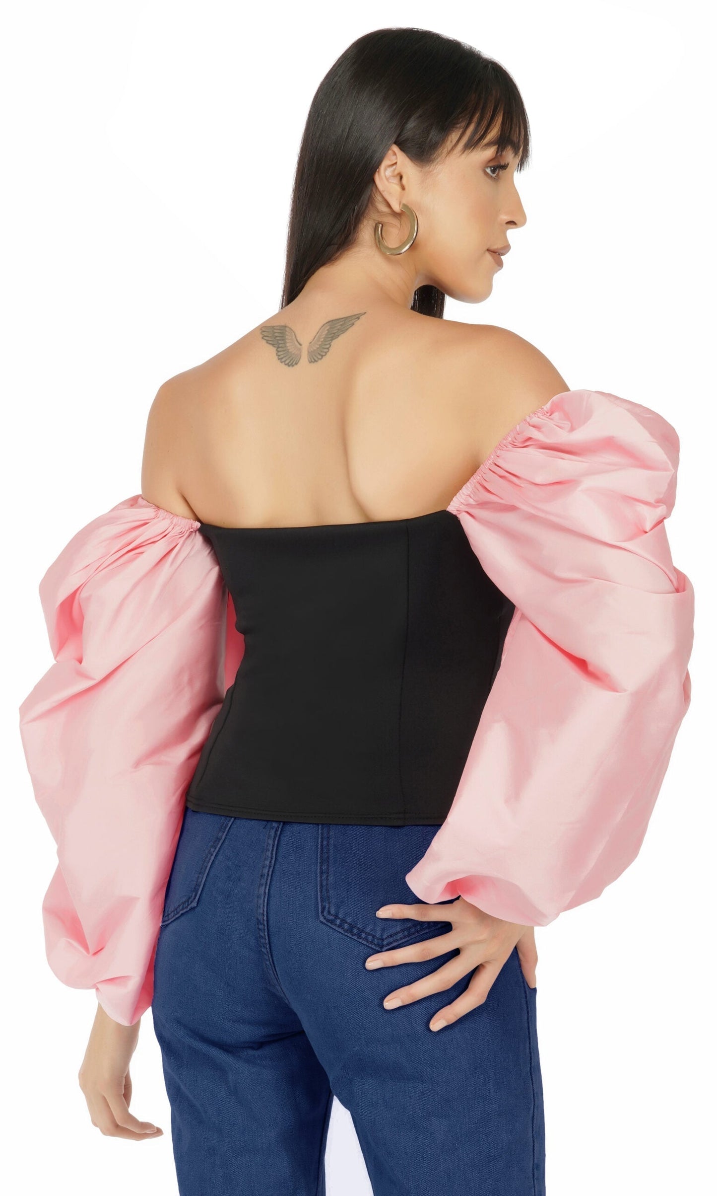 Balloon Sleeves Corset Top- Pink