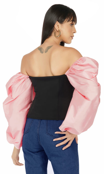 Balloon Sleeves Corset Top- Pink