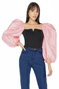 Balloon Sleeves Corset Top- Pink