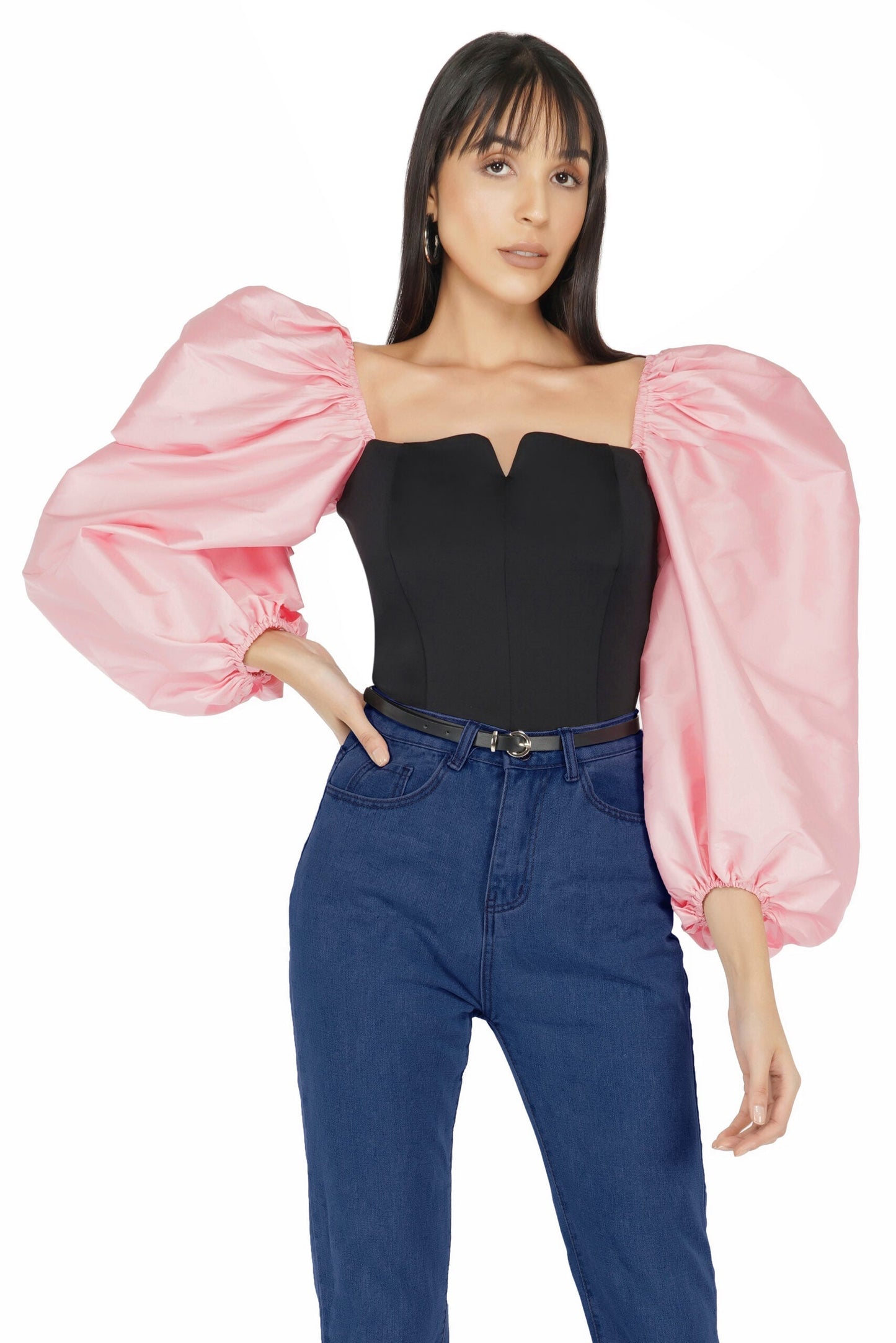 Balloon Sleeves Corset Top- Pink
