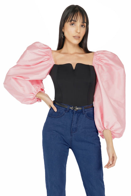 Balloon Sleeves Corset Top- Pink