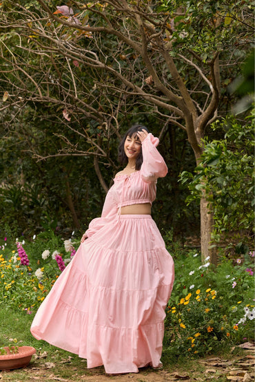 Pink Tiered Maxi Skirt