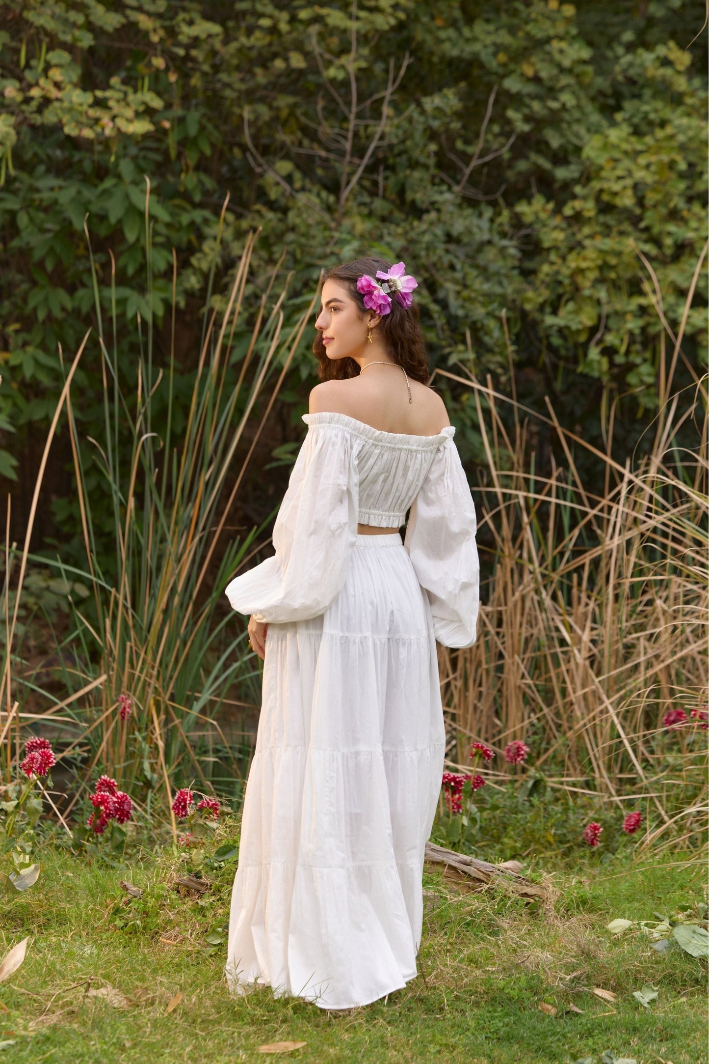 White Off-Shoulder Crop Top