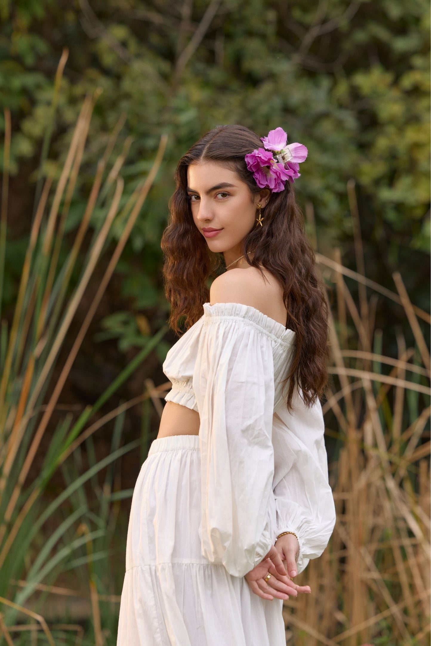 White Off-Shoulder Crop Top