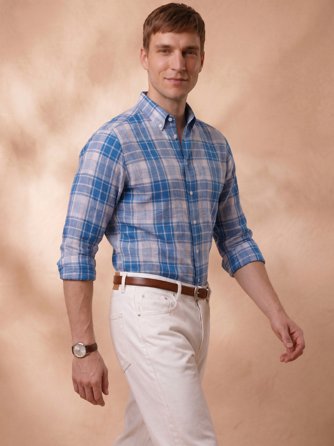 Regular Fit Linen Blue Casual Shirt for Men (LINAZ)