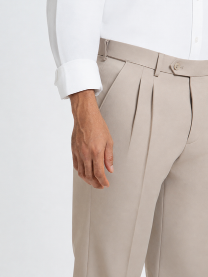 Japanese Beige Straight Fit Pleated Formal Trousers