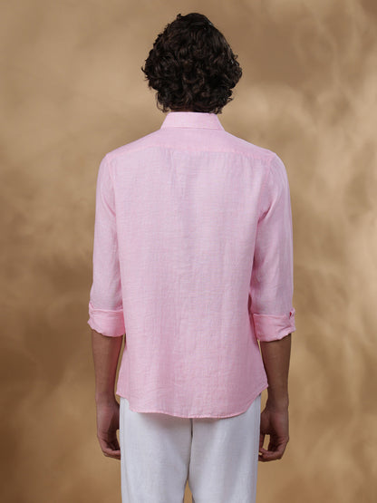 Pink Regular Fit Casual Linen Shirt for men (OLIVIO)