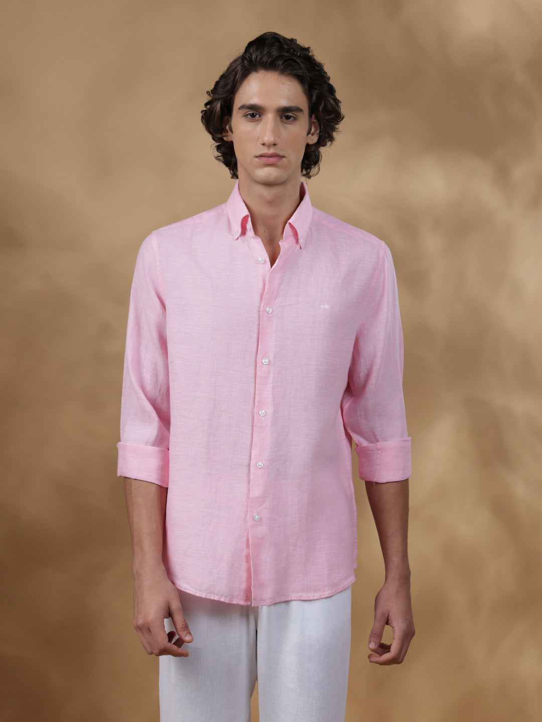 Pink Regular Fit Casual Linen Shirt for men (OLIVIO)