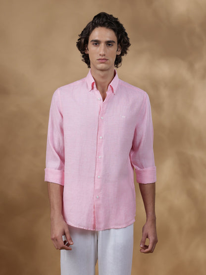 Pink Regular Fit Casual Linen Shirt for men (OLIVIO)