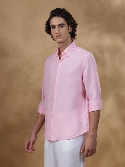 Pink Regular Fit Casual Linen Shirt for men (OLIVIO)