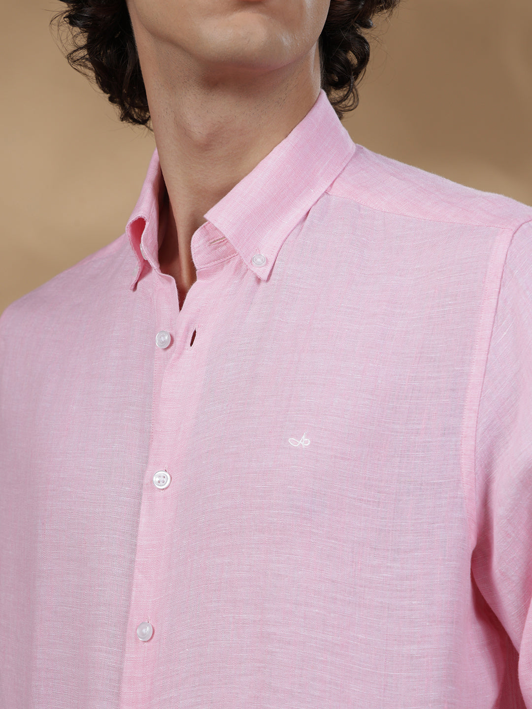 Pink Regular Fit Casual Linen Shirt for men (OLIVIO)