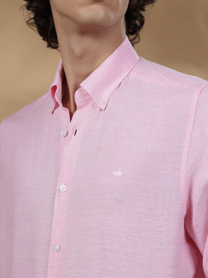 Pink Regular Fit Casual Linen Shirt for men (OLIVIO)