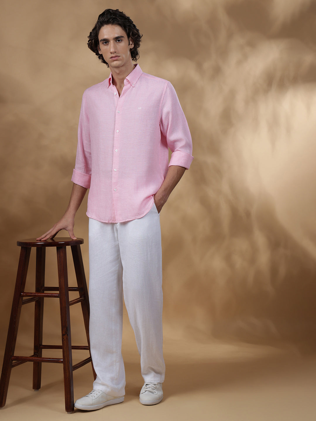 Pink Regular Fit Casual Linen Shirt for men (OLIVIO)
