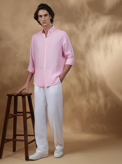 Pink Regular Fit Casual Linen Shirt for men (OLIVIO)