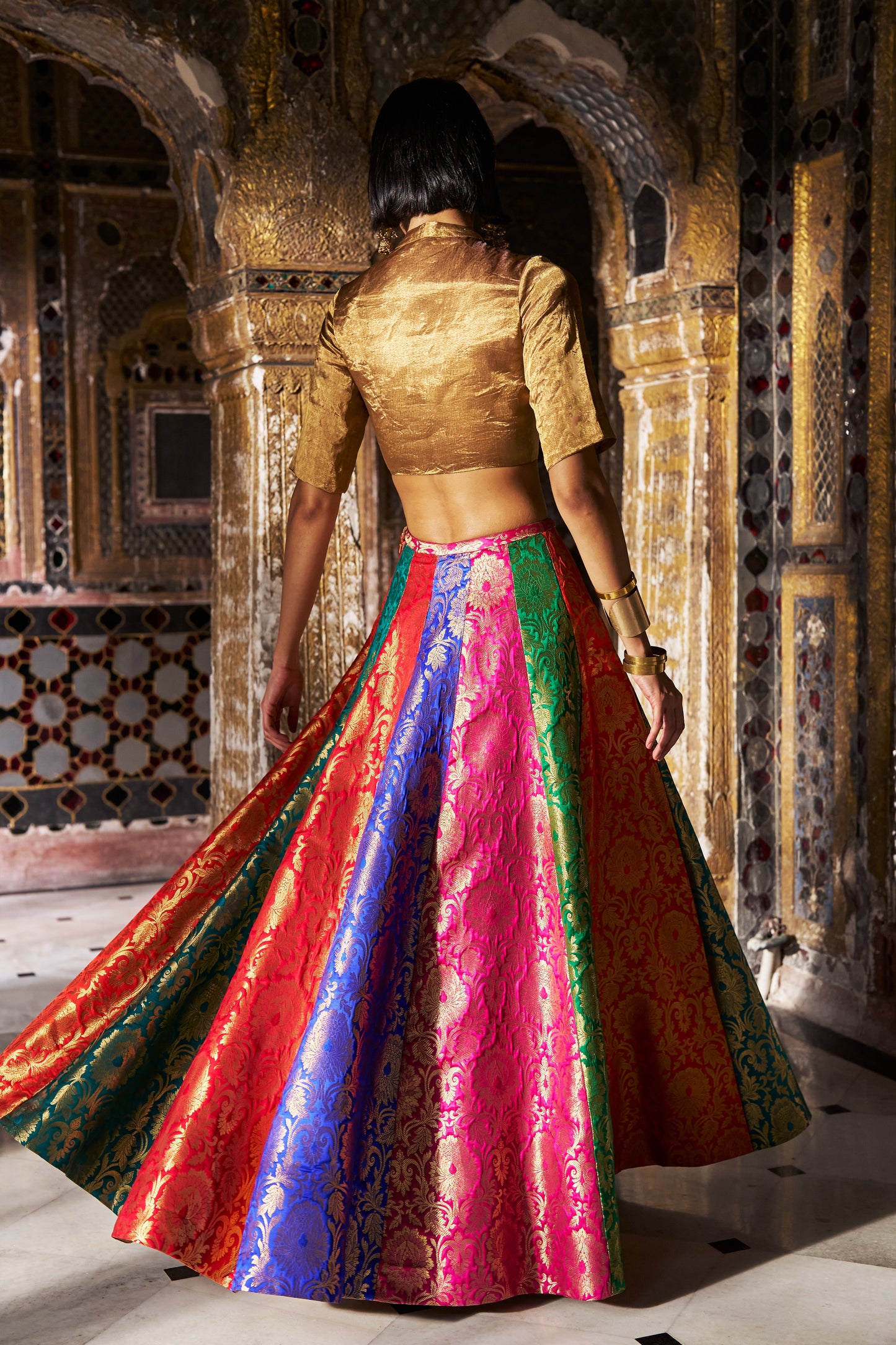 BENARES BROCADE MULTICOLOUR FLARED SKIRT