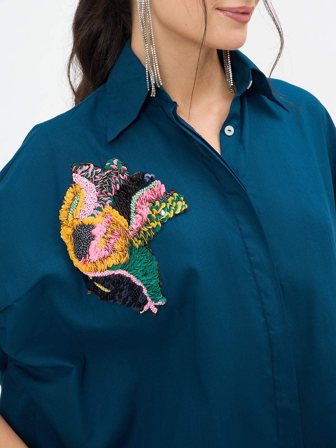 Antifit Embellished Pure Cotton Shirt