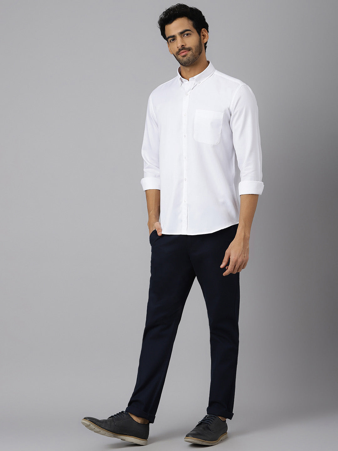 Buttondown Collar Structured Dobby White Shirt - Berlin