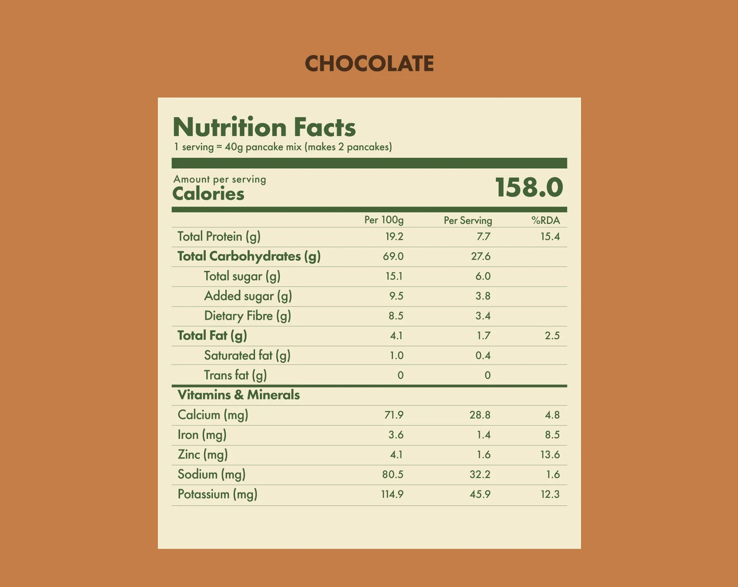 Cosmix No-Nonsense Plant Protein Pancakes - Chocolate Cake Brown