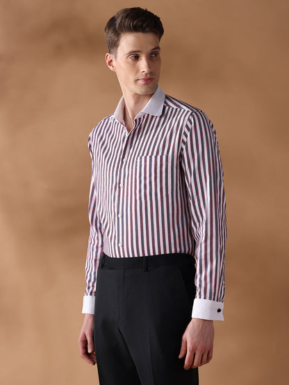 Grey Regular Fit Striped Formal Shirt for Men (DRILO)
