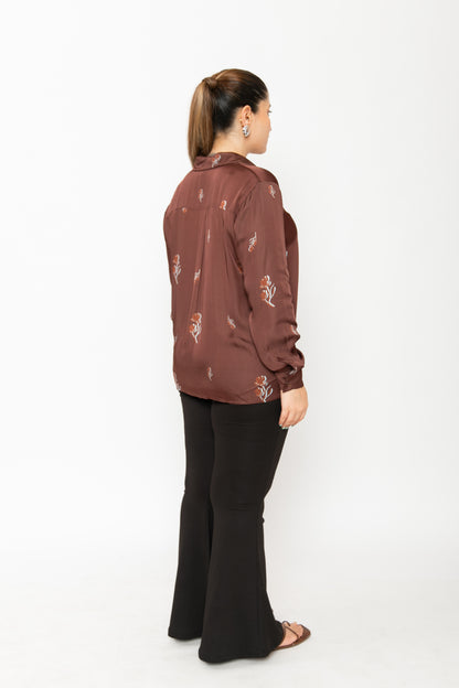 Contemponari-Wilted Petals Shirt | Brown
