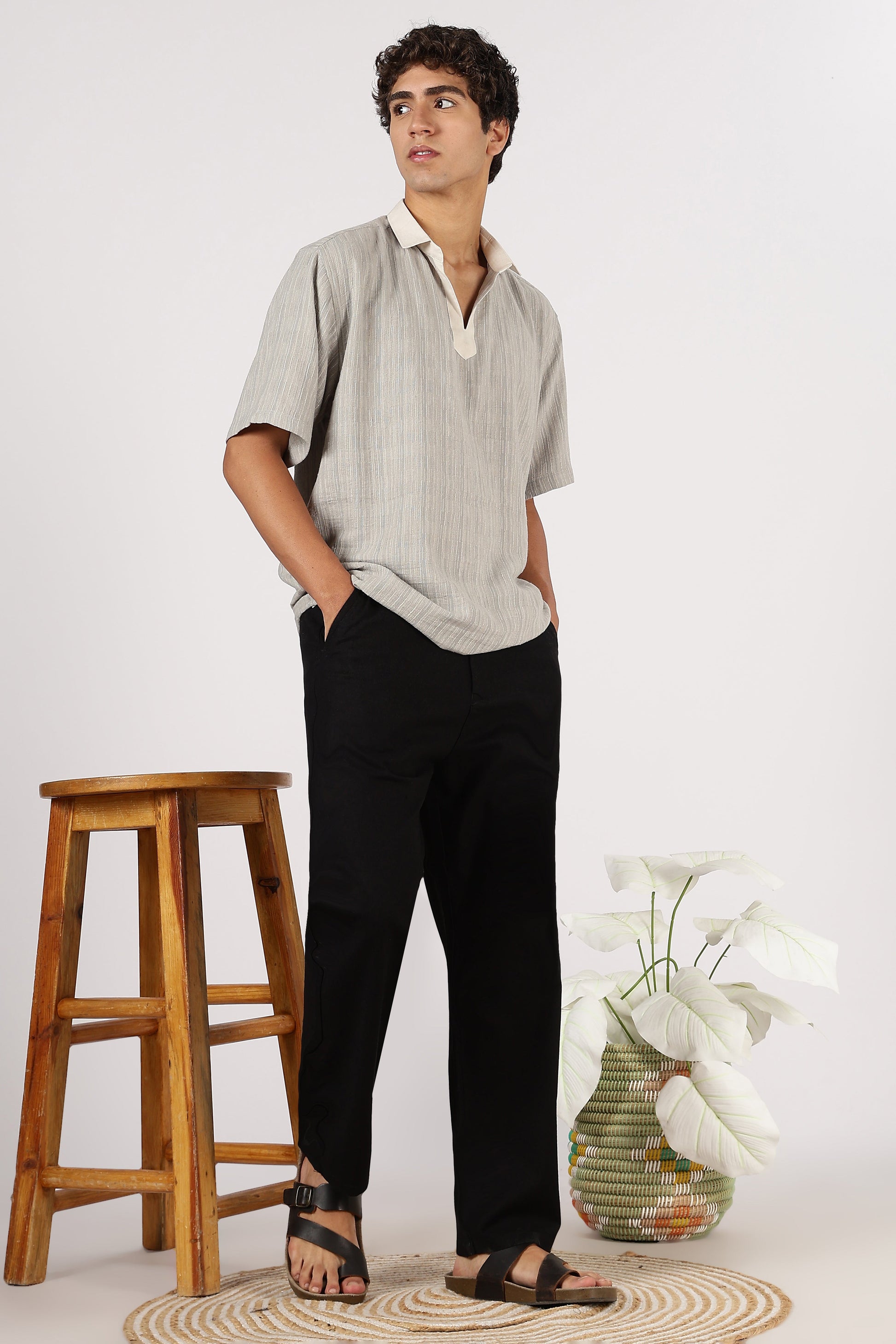 Linen-style 100% Cotton Relaxed Fit Black Pant | Hamptons at Broadway