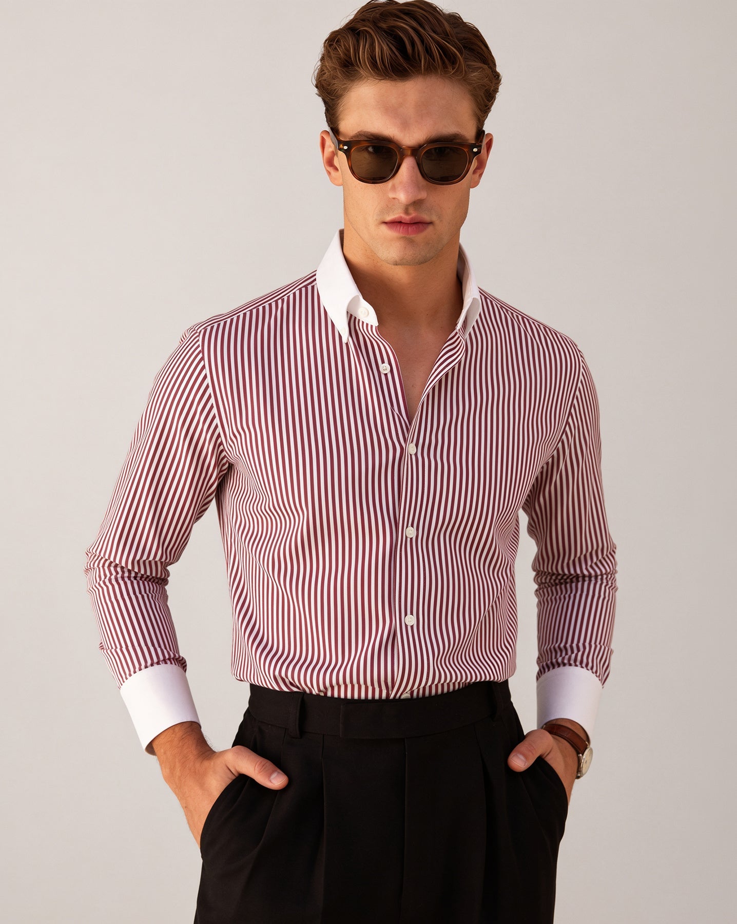 The Crownline Banker Collar Dress Shirt Merlot Red