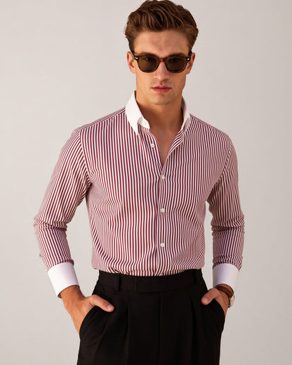 The Crownline Banker Collar Dress Shirt Merlot Red