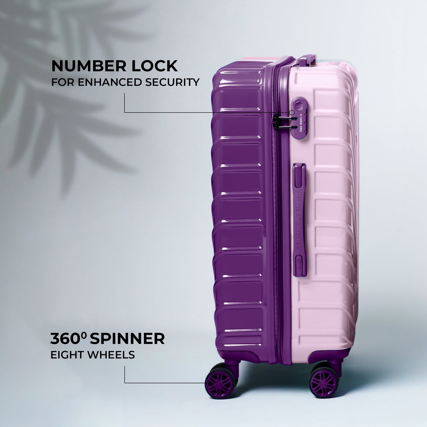 Nasher Miles Vegas Hard-Sided Polycarbonate Check-in Luggage Light Purple&Magenta 24 inch |65 Trolley Bag