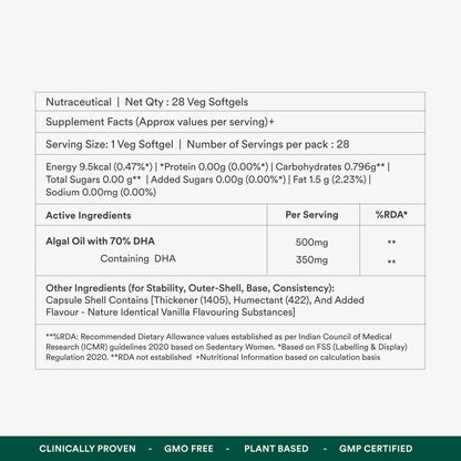 Origins Nutra DHA Algal Oil |Plant-Based High Strength 70% Omega 3 DHA, Improves Memory, Brain & Eye Health | Plant Based |GMP Certified | Non-GMO |For Men & Women | 28 Softgels. | Origins Nutra at Broadway