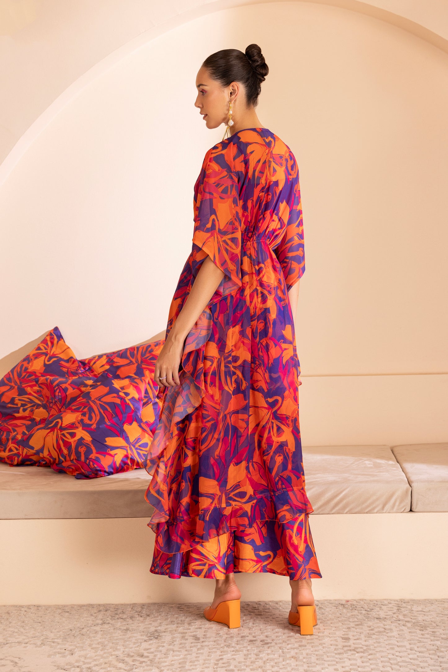 Vibrant Color Pop Printed Kaftan Ensemble