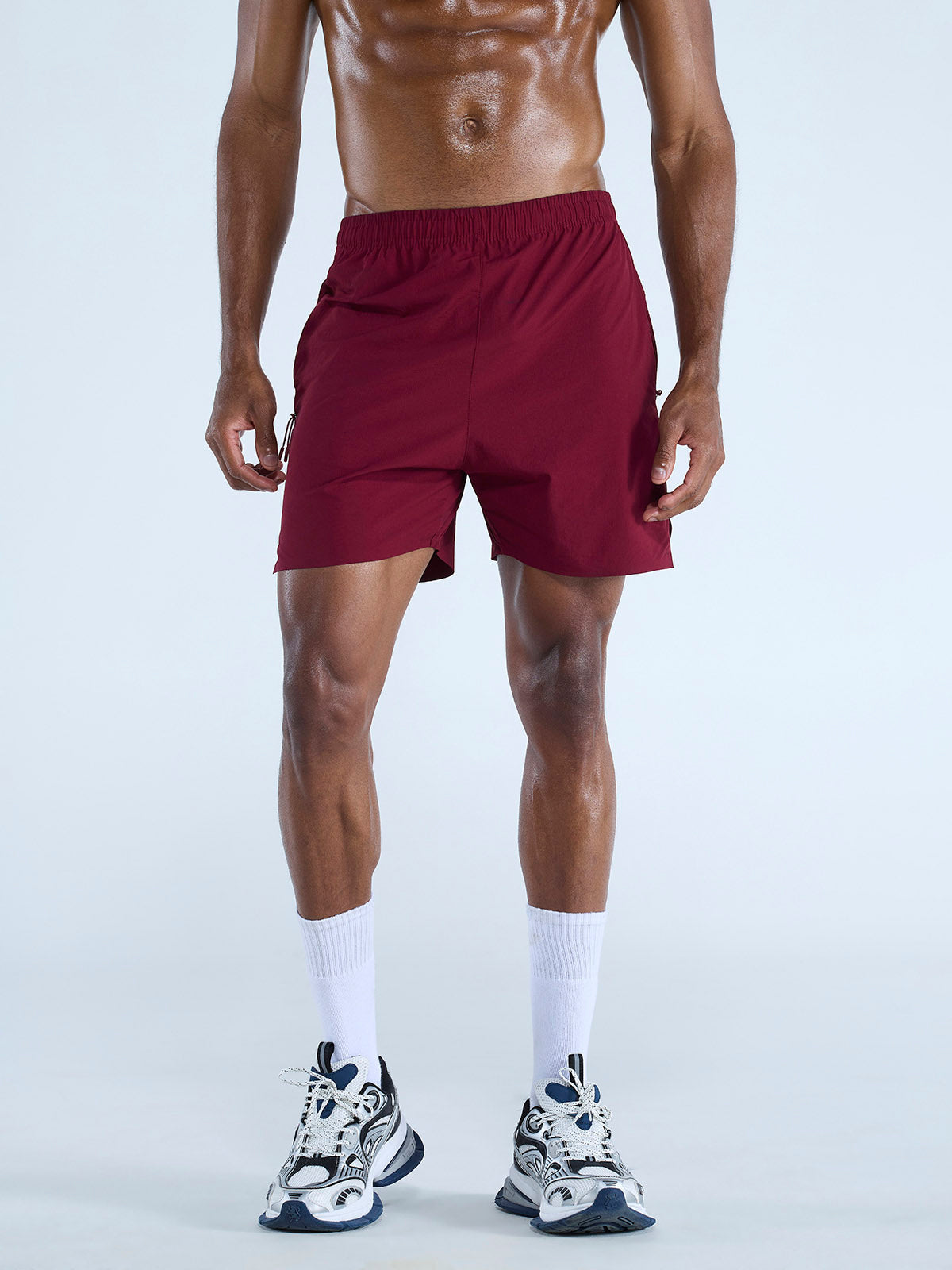 Burgundy 5 train in shorts