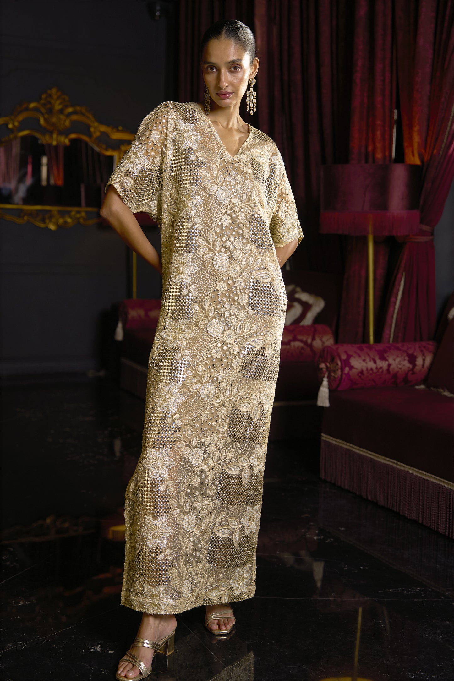 MIRROR AND BEAD EMBROIDERED KAFTAN