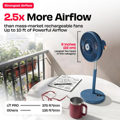 Rechargeable Table Fan with ProLift™ Adjustable Stem and Mood Light | LĪT PRO