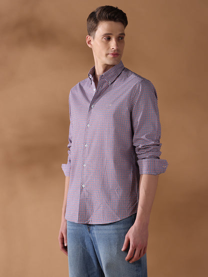 Red Regular Fit Checked Formal Shirt for Men (LEOP)