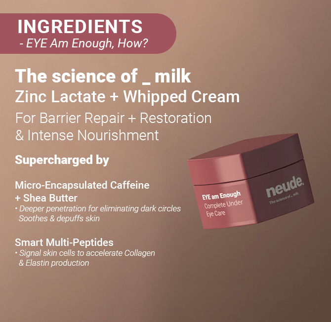 EYE Am Enough Under Eye Cream for Dark Circle Reduction | Complete Under Eye Care with Milk Actives + Micro Encapsulated Caffeine + Multi Peptides - Neude Skin