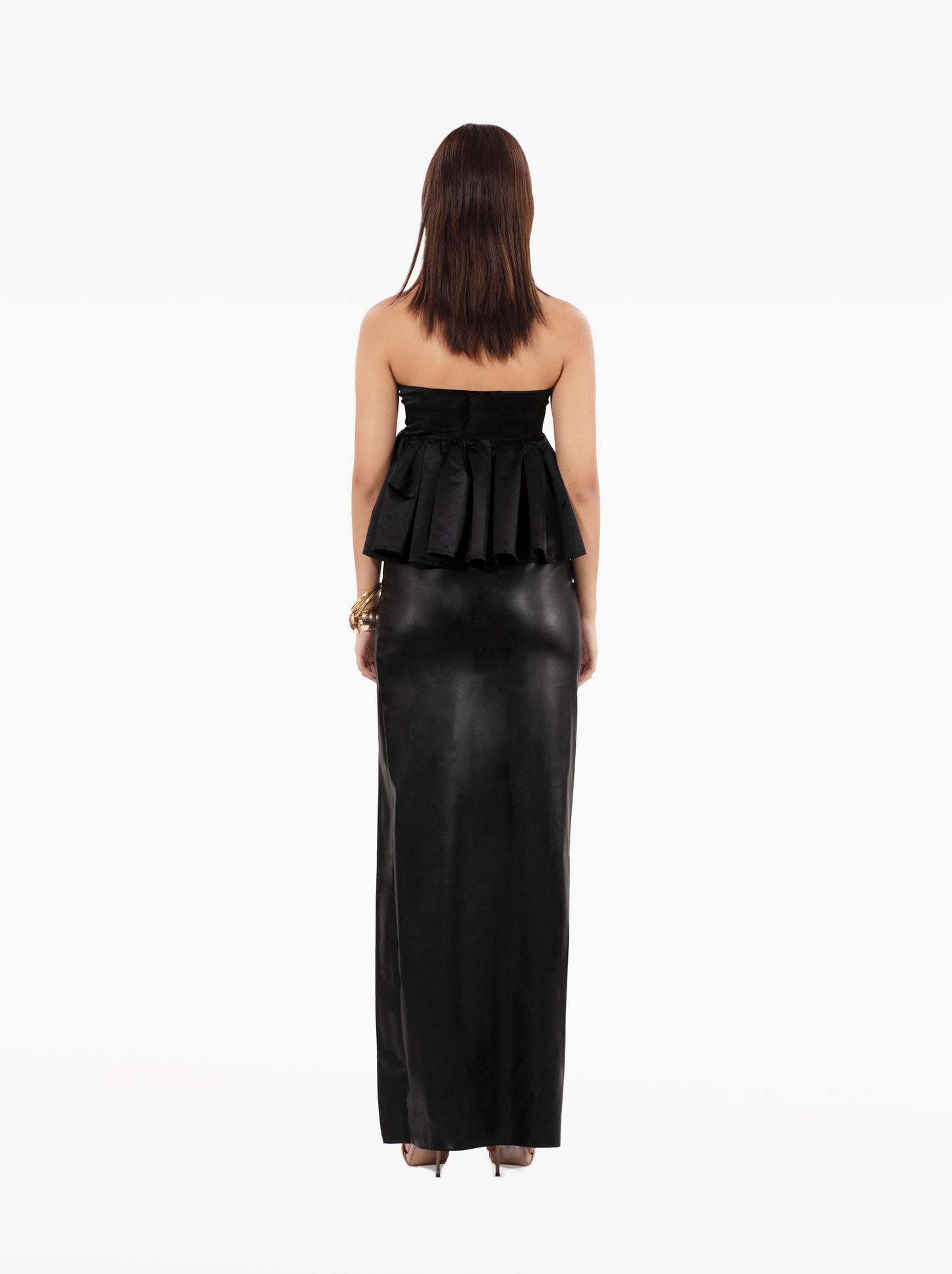 love talk top - black strapless, satin peplum top with an under-bust cutout birthday, party, dinner, vacation, date night outfits - SOLÉITE