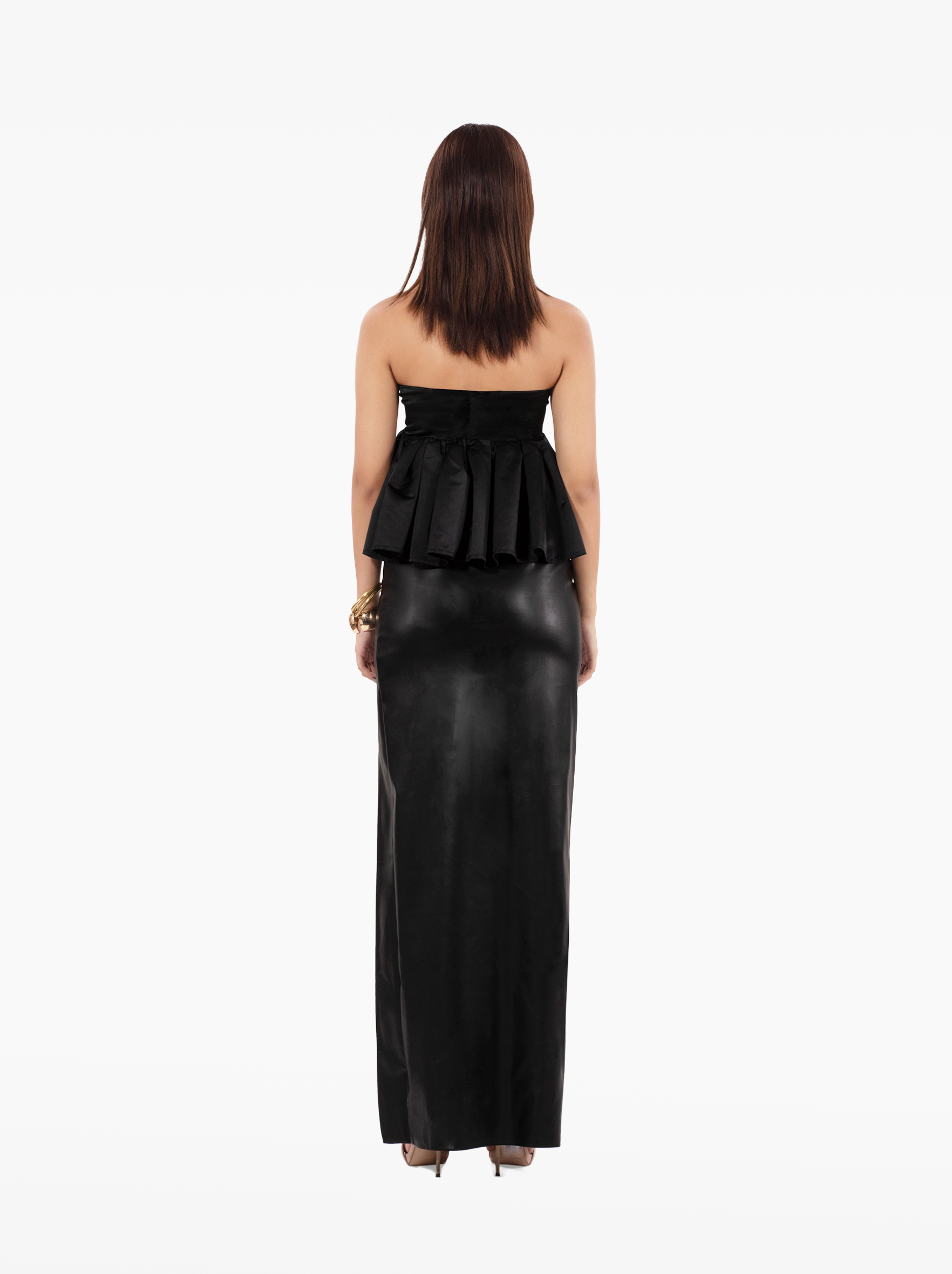 love talk top - black strapless, satin peplum top with an under-bust cutout birthday, party, dinner, vacation, date night outfits - SOLÉITE