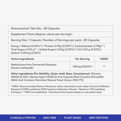 Origins Nutra Nattokinase | Promote Heart Health, Natural Blood Thinner, Control High Blood Pressure | Nattokinase |GMP Certified | For Men & Women | 28 Capsules.