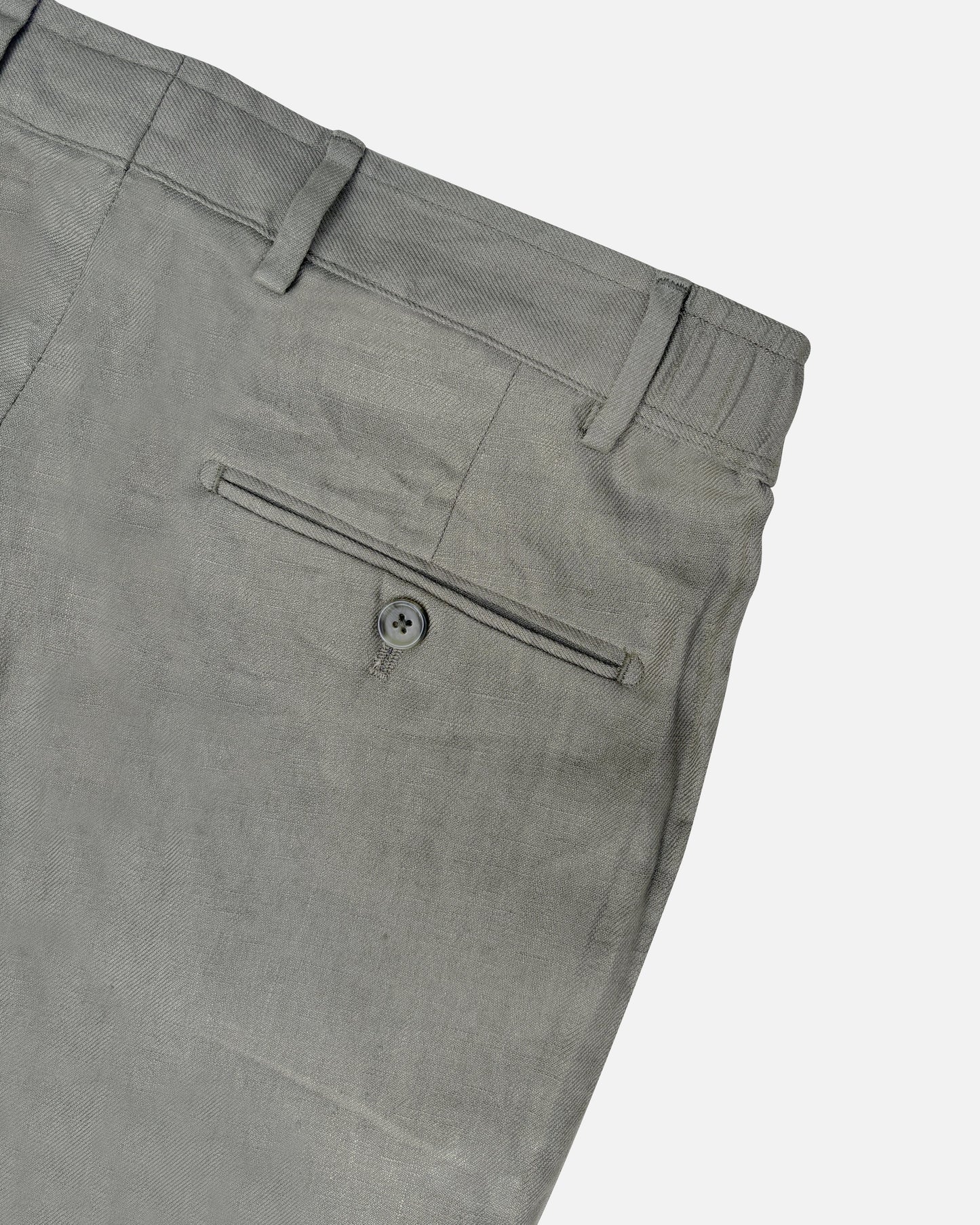 Bare Brown Relax Fit Linen Trouser with Side Elastic - Olive