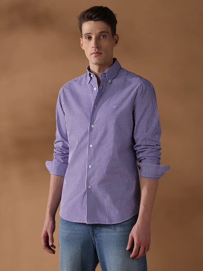 Purple Regular Fit Stripes Formal Shirt for Men (LUDW)