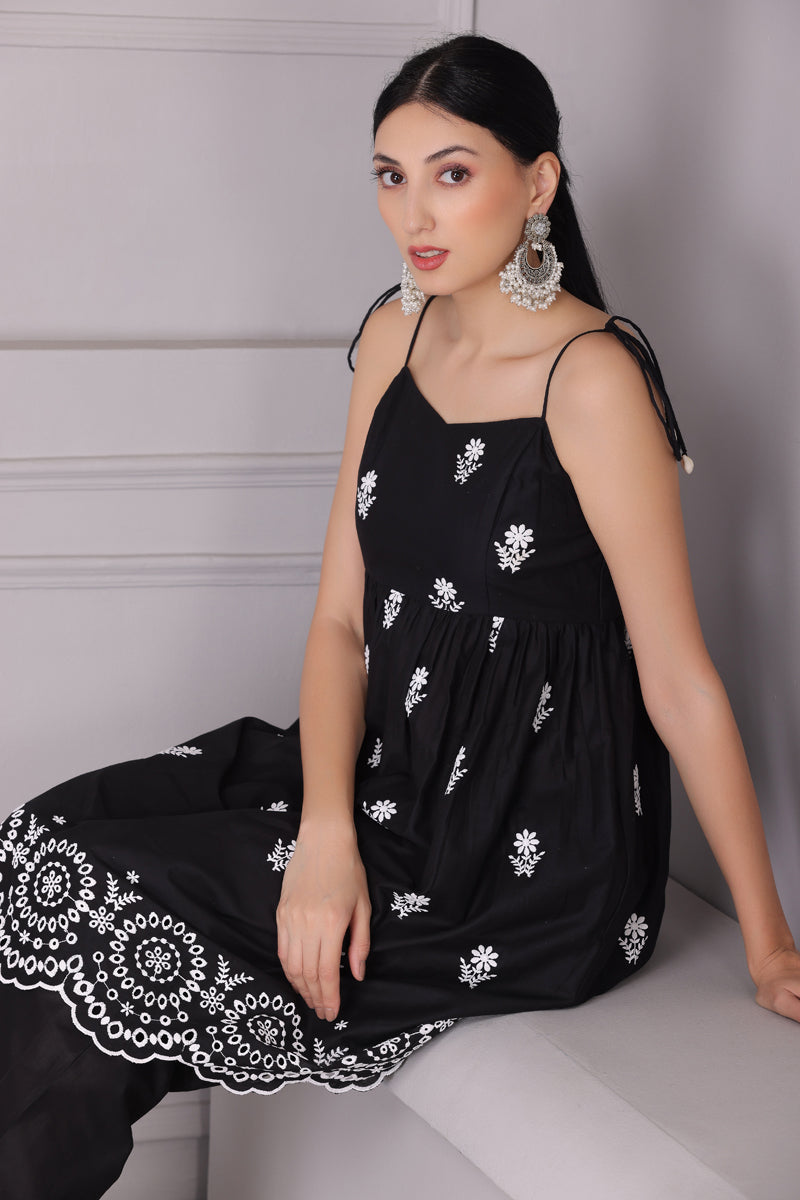 Black Chand Halter Embroidered Kurta Set
