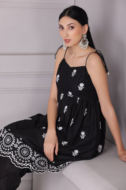 Black Chand Halter Embroidered Kurta Set
