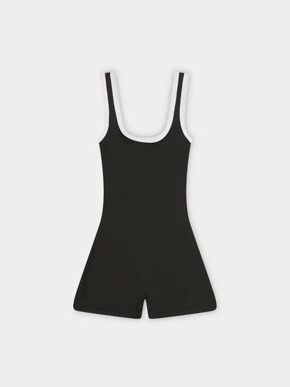 Black Contrast Piping Playsuit
