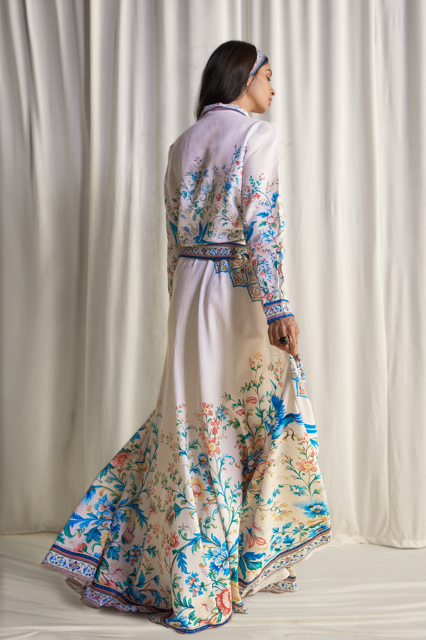 LINEN BOTANICAL PRINT MAXI SKIRT