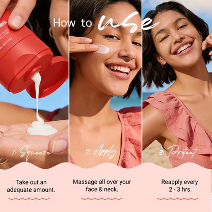 Detan+ Dewy Gel Sunscreen SPF 50+ PA++++ with 2% Kojic-Hyaluron Complexâ„¢ & Wild Berries - 80g