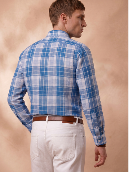 Regular Fit Linen Blue Casual Shirt for Men (LINAZ)